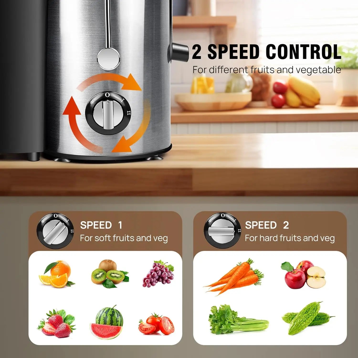 3-Speed Compact Fruit Vegetable Juicer